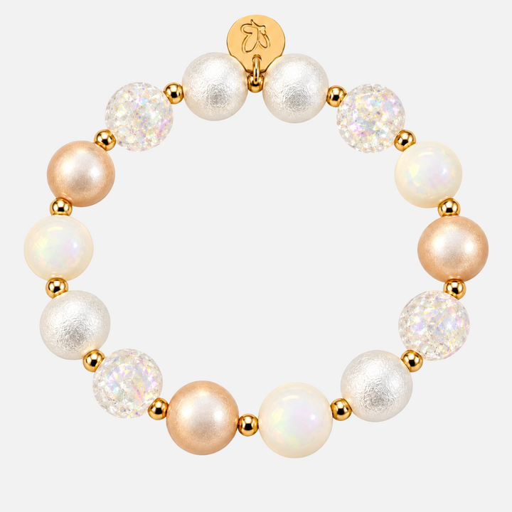 Perlenarmband Deluxe Champagner & Weiß mit Zwischenperlen – Perlenmix 12mm