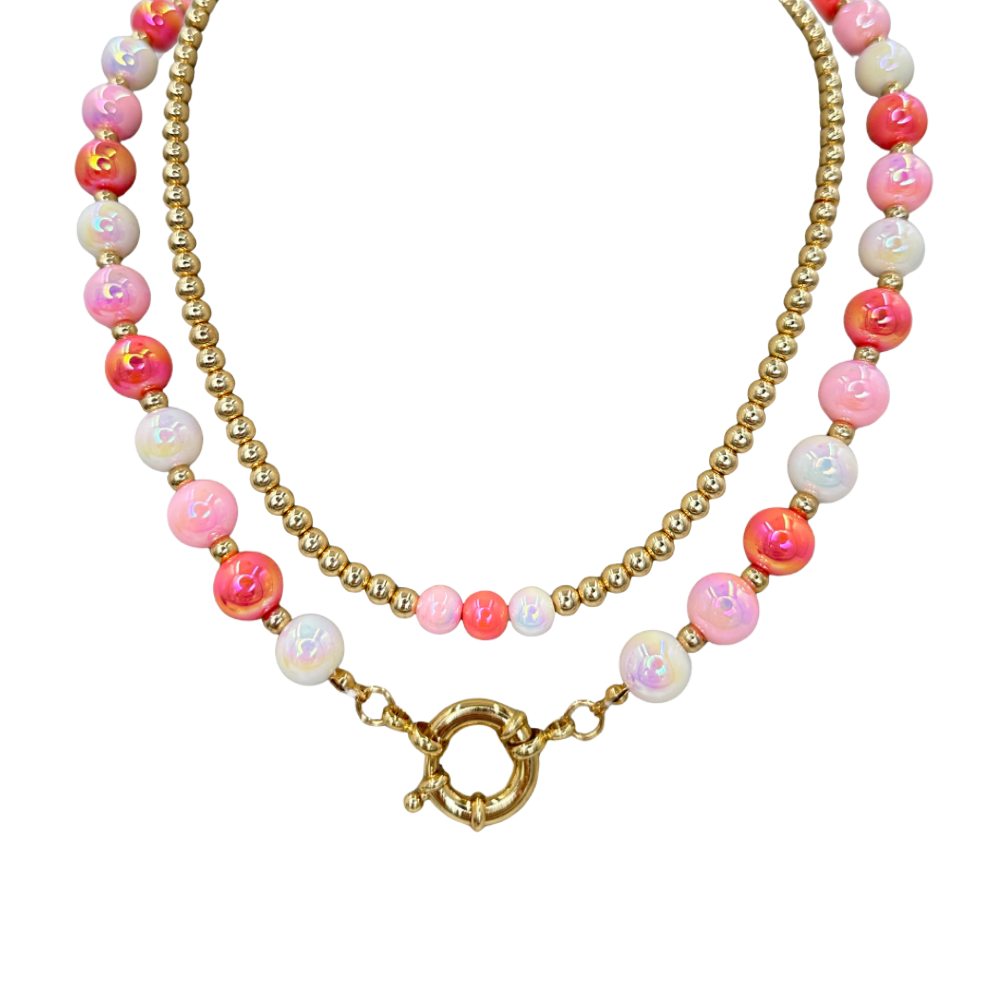 Halsketten Set Multi Rosa