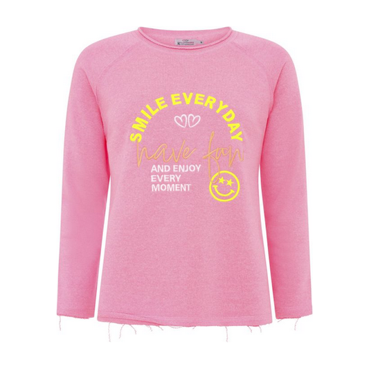 Longsleeve Sweatshirt "Smile Everyday & Love Smile Luck" Pink