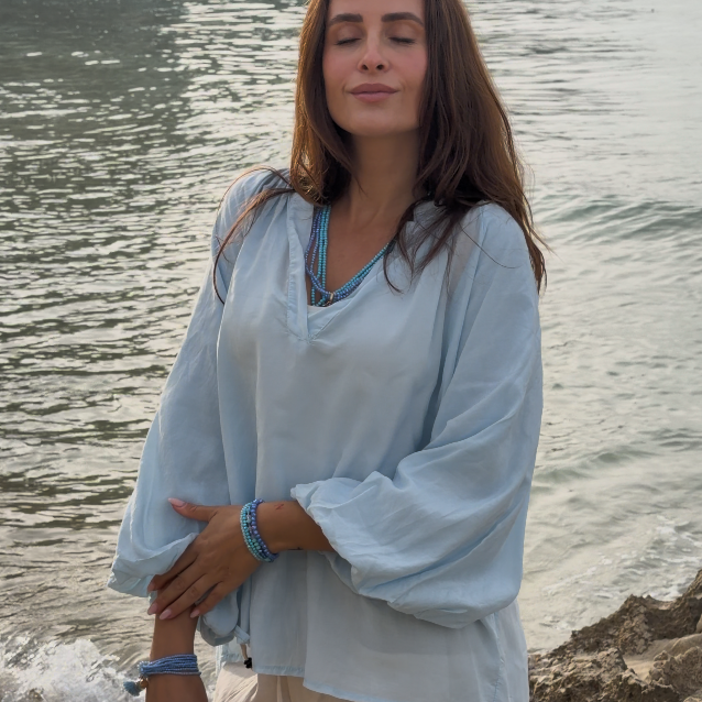 Hellblaue Damenbluse in Onesize – elegante Sommerbluse
