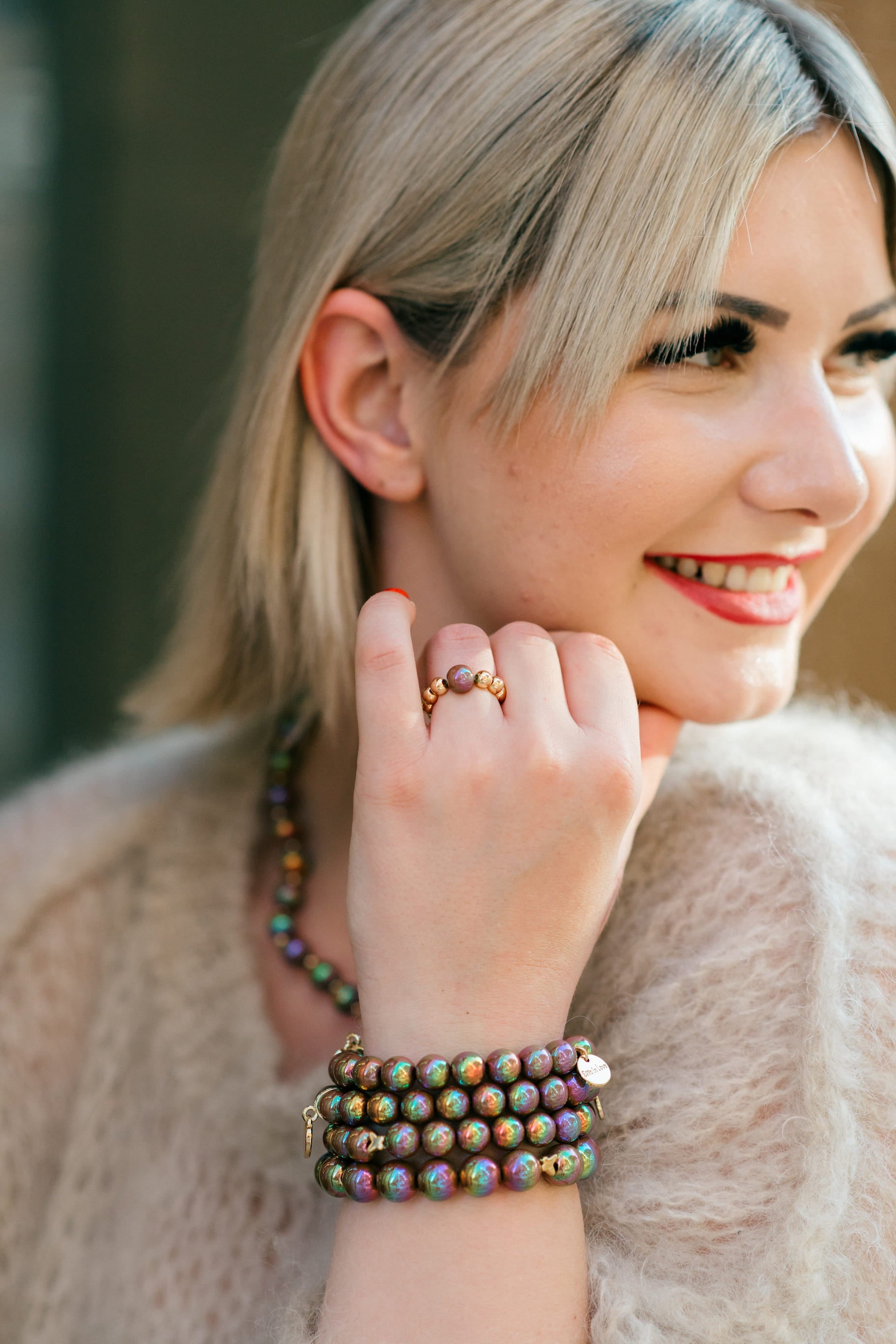 Perlenarmband mocca mit Schimmer