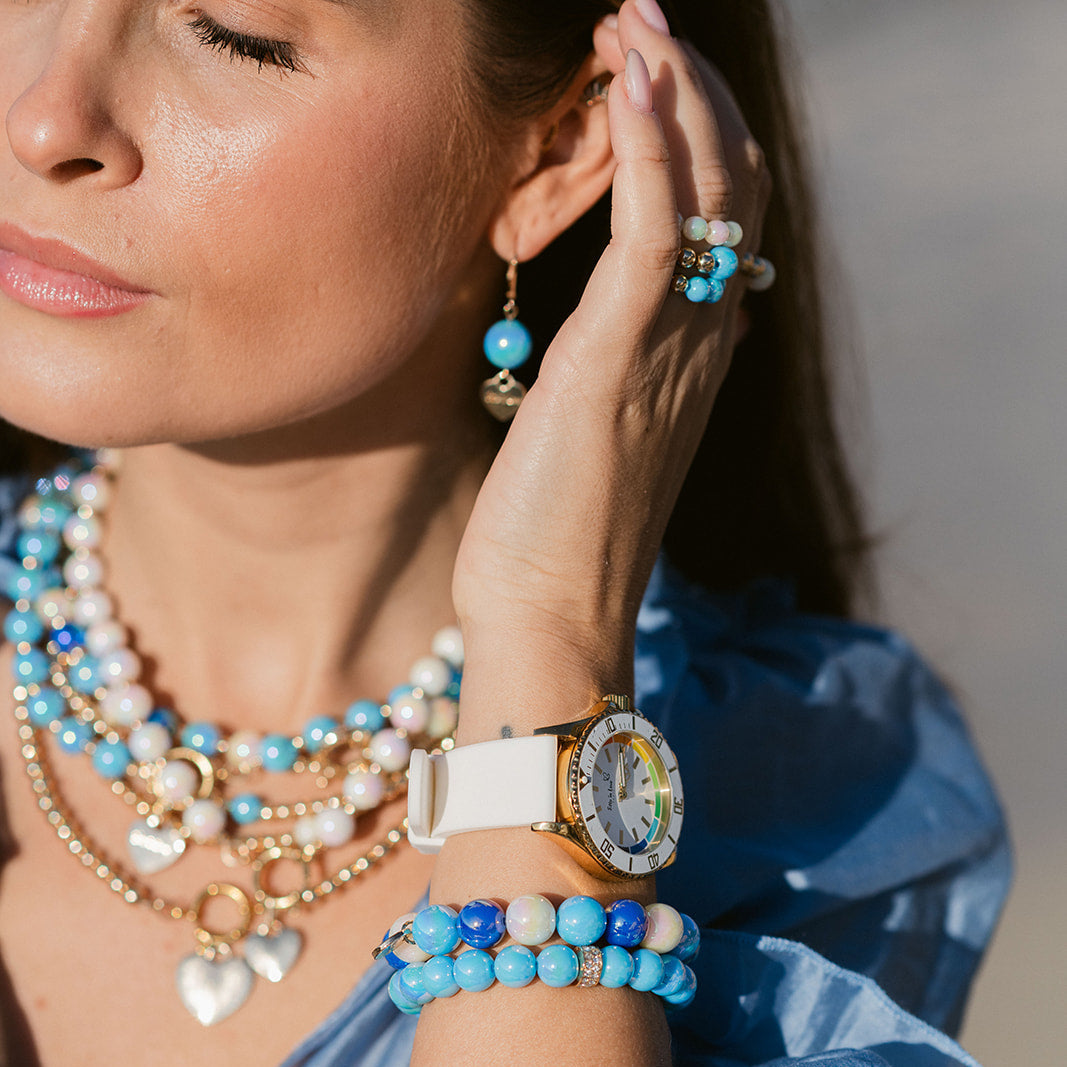 Perlenarmband mit Charm Statement Türkis mit 3D Intensiv Glow Effekt
