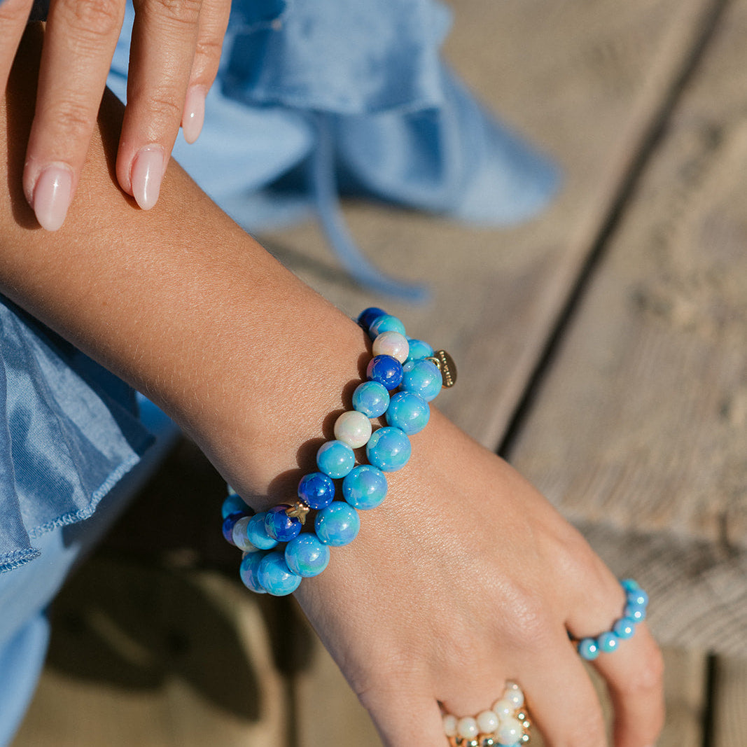 Perlenarmband Set mit Charm Multicolor & Türkis mit 3D Intensiv Glow Effekt