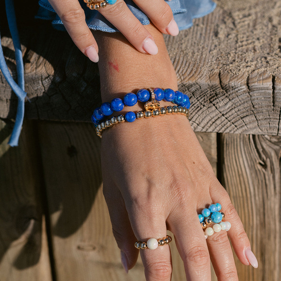 Perlenarmband mit Herzanhänger Dunkelblau mit 3D Intensiv Glow Effekt