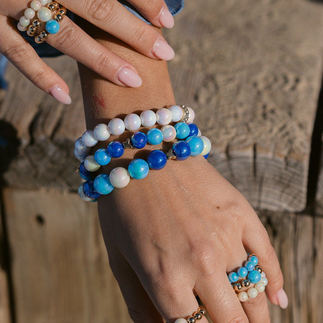 Perlenarmband Set mit Charm Multicolor & Weiß mit 3D Intensiv Glow Effekt