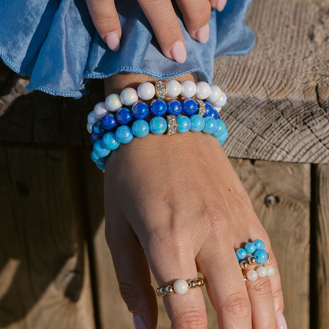 Perlenarmband Set mit Charm Dunkelblau mit 3D Intensiv Glow Effekt