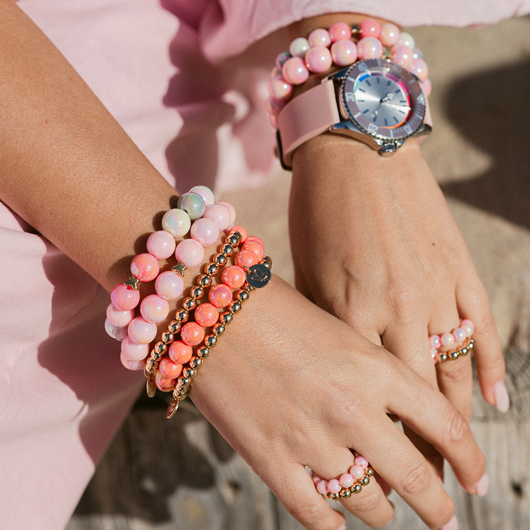 Rosa Koralle 14K vergoldetes Perlenarmband Set – Fine