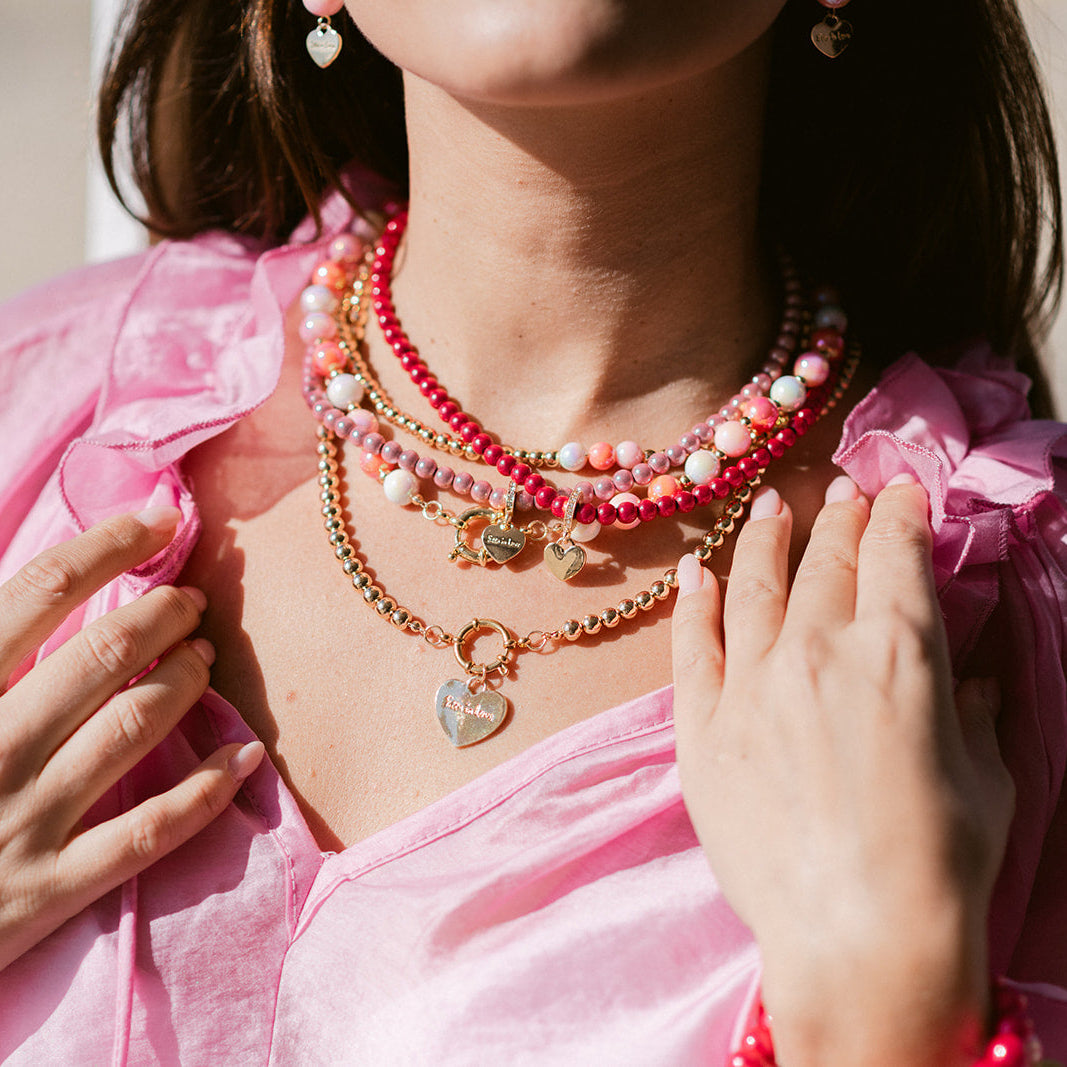 Halsketten Set 14K Vergoldet Pink mit 3D Matt Glow Effekt