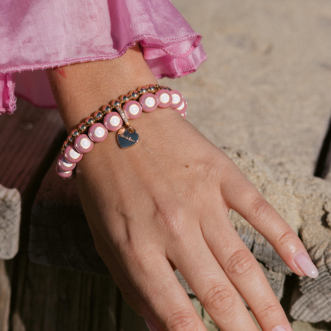 Perlenarmband mit Herzanhänger Classic Rosa mit 3D Matt Glow Effekt