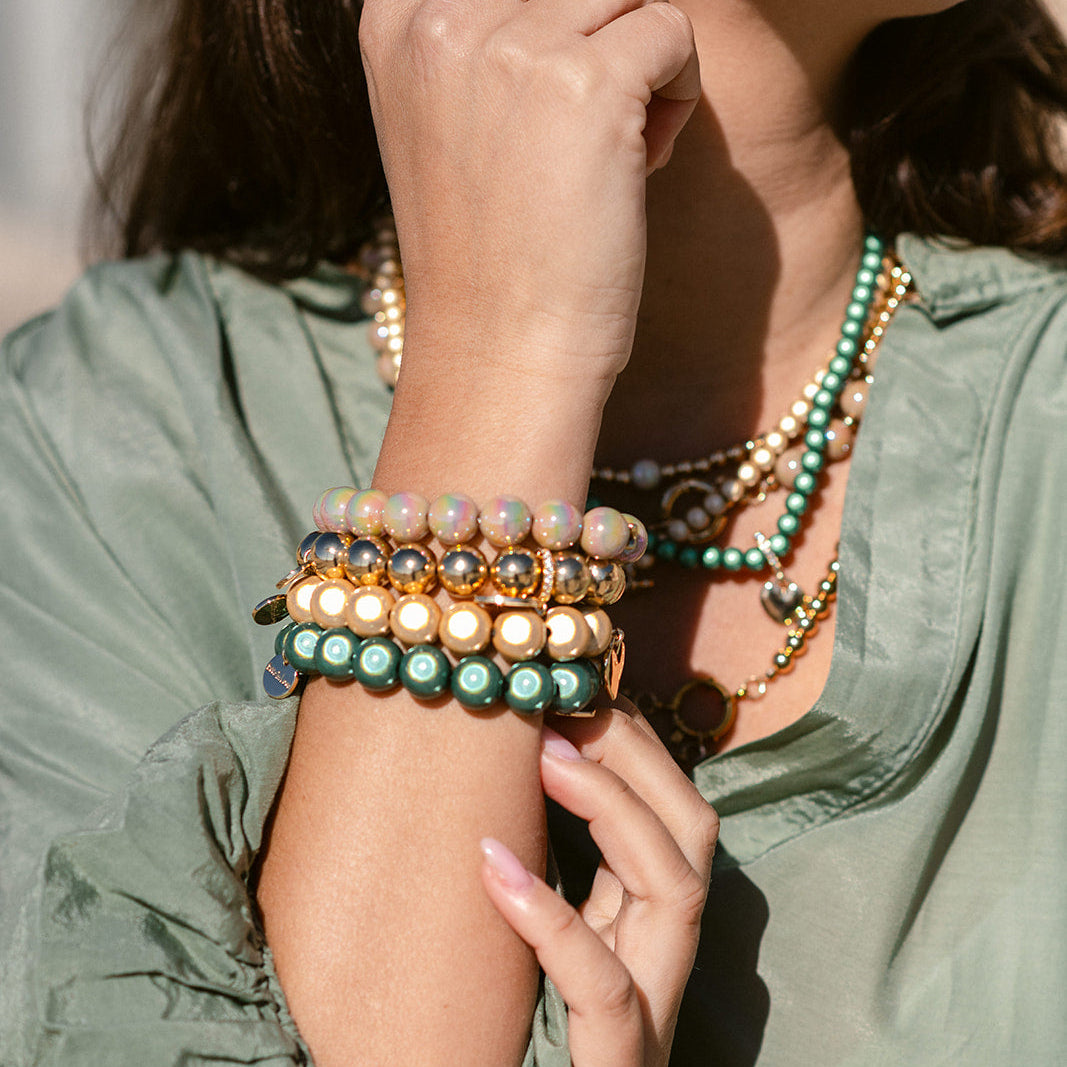 Perlenarmband mit Herz Banana Champagner 12mm