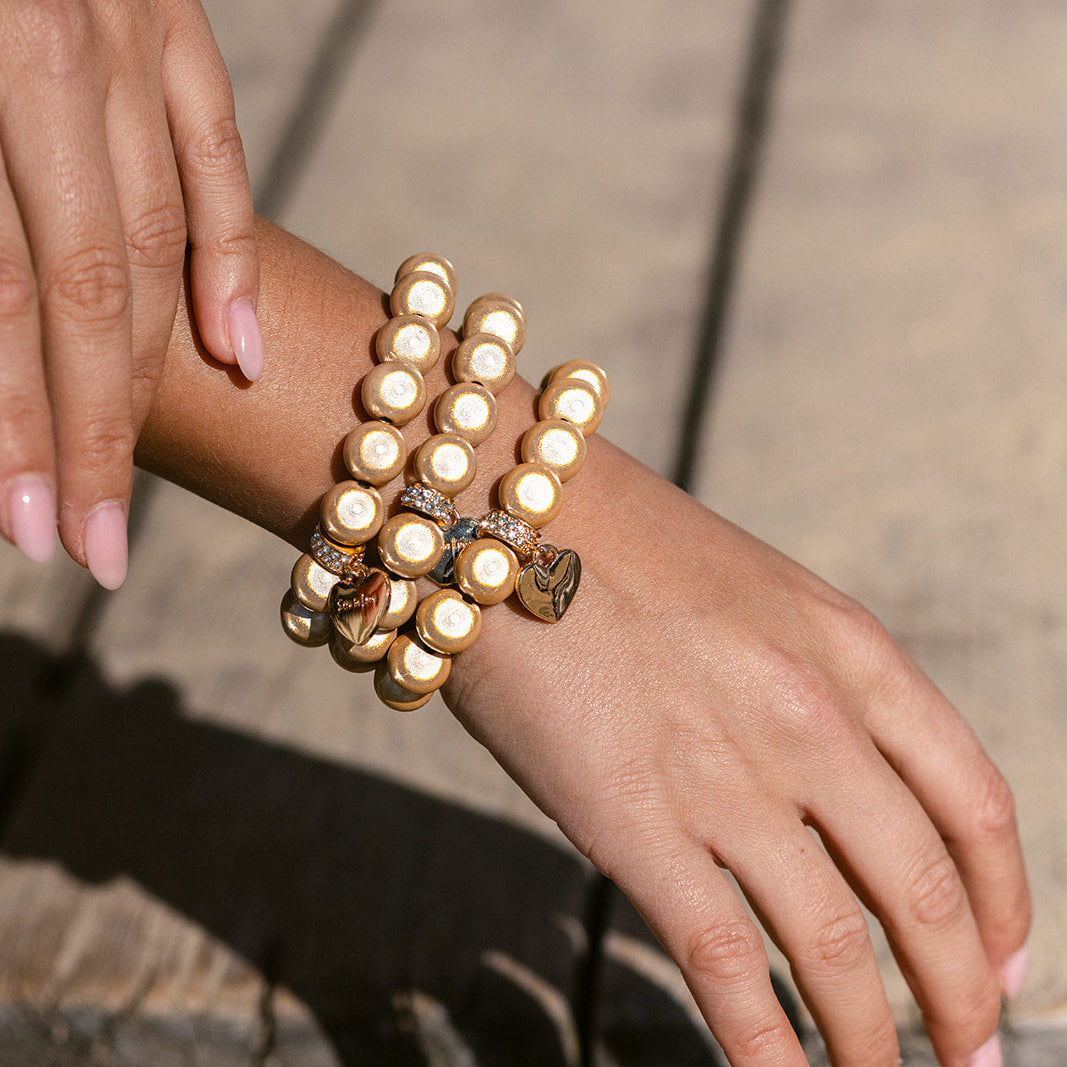 Perlenarmband mit Herz Banana Champagner 12mm