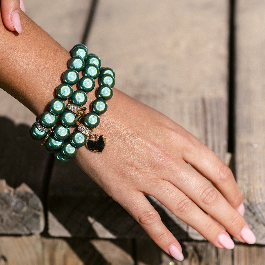 Perlenarmband mit Herz Softgrün 12mm