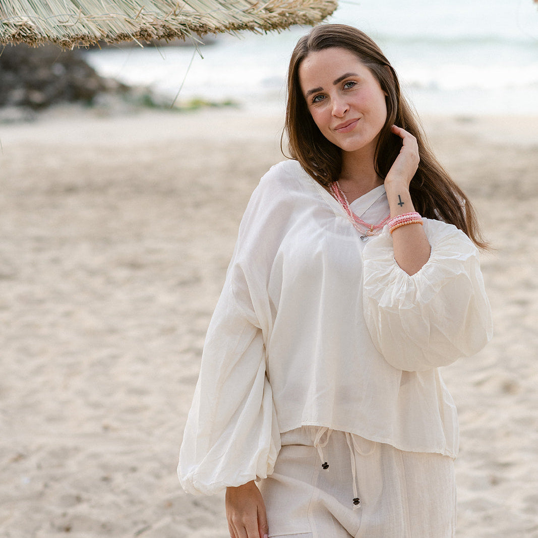 Beige Damenbluse in Onesize – elegante Sommerbluse