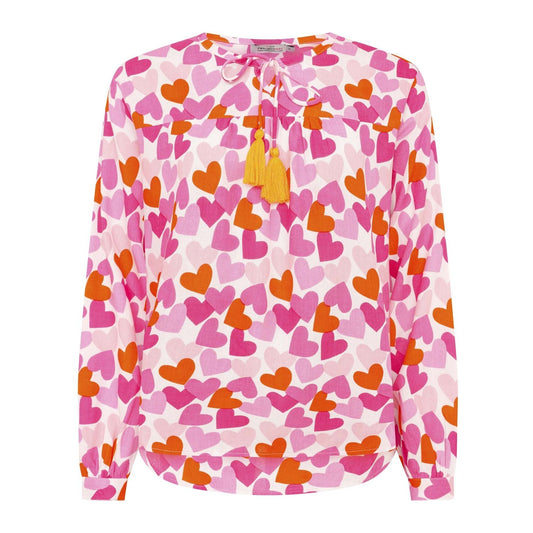 Bluse Viskose "Bunte Herzen" Pink-Orange