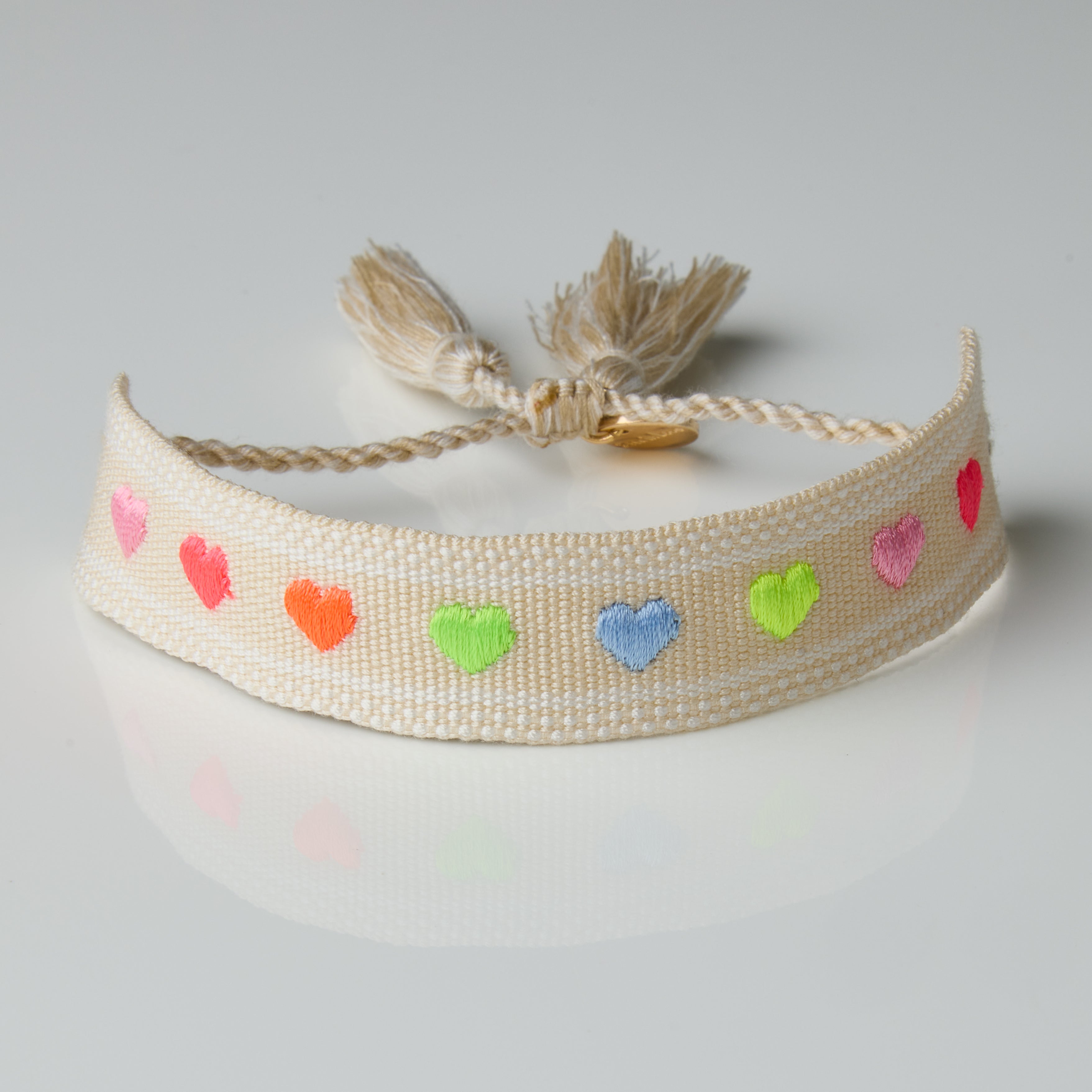 "Rainbow Hearts" Stoffarmband Champagner