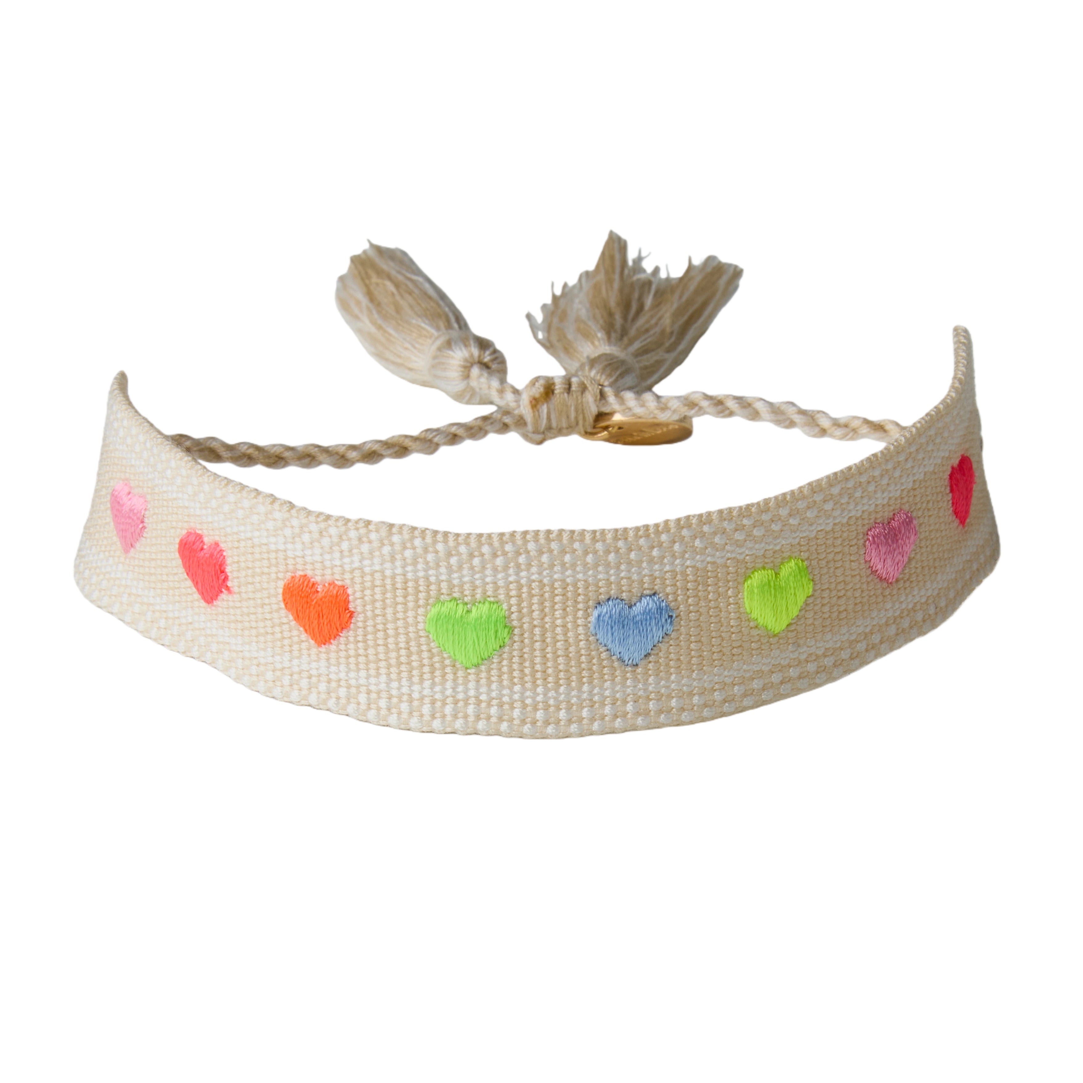 "Rainbow Hearts" Stoffarmband Champagner