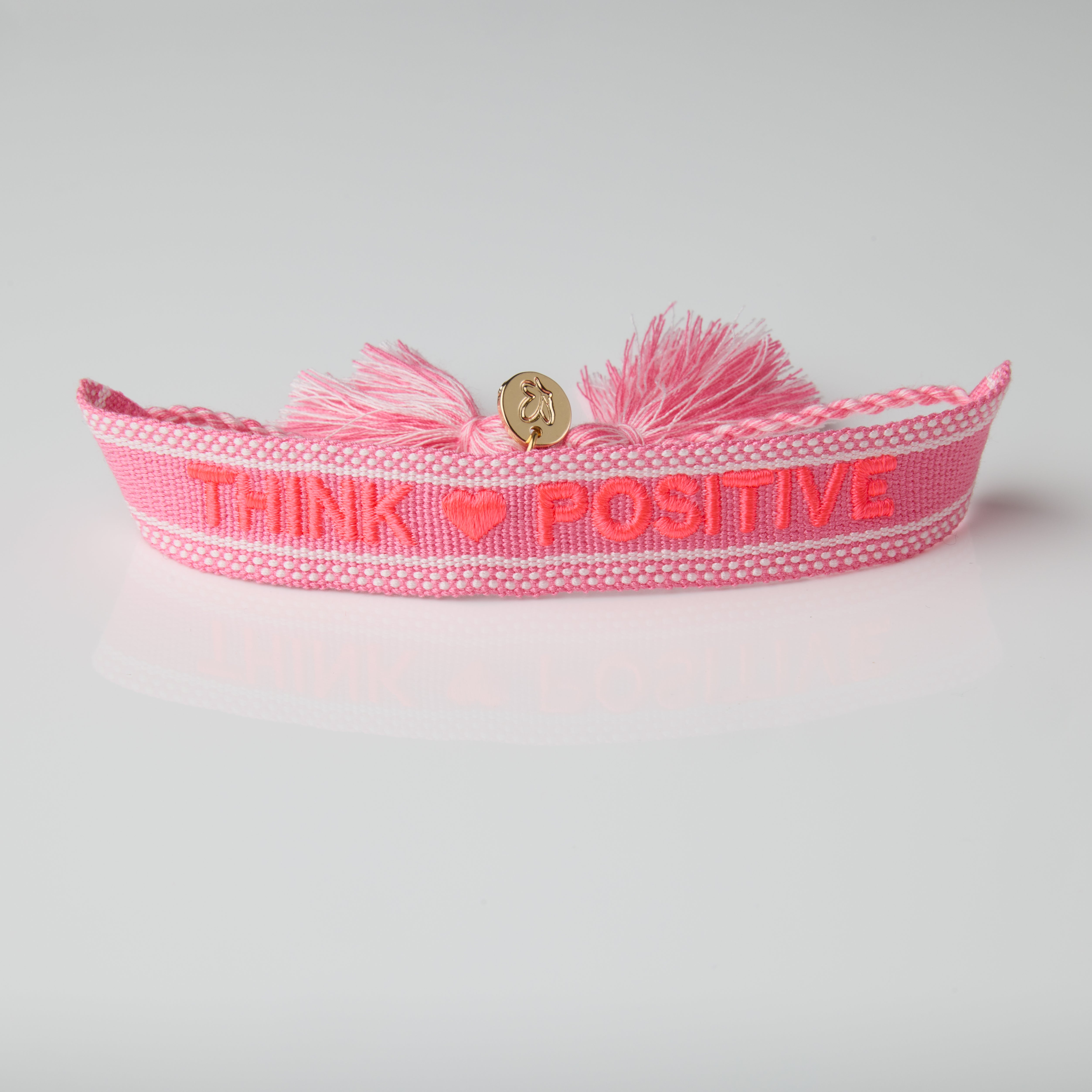 "Think Positive" Stoffarmband Neon Pink