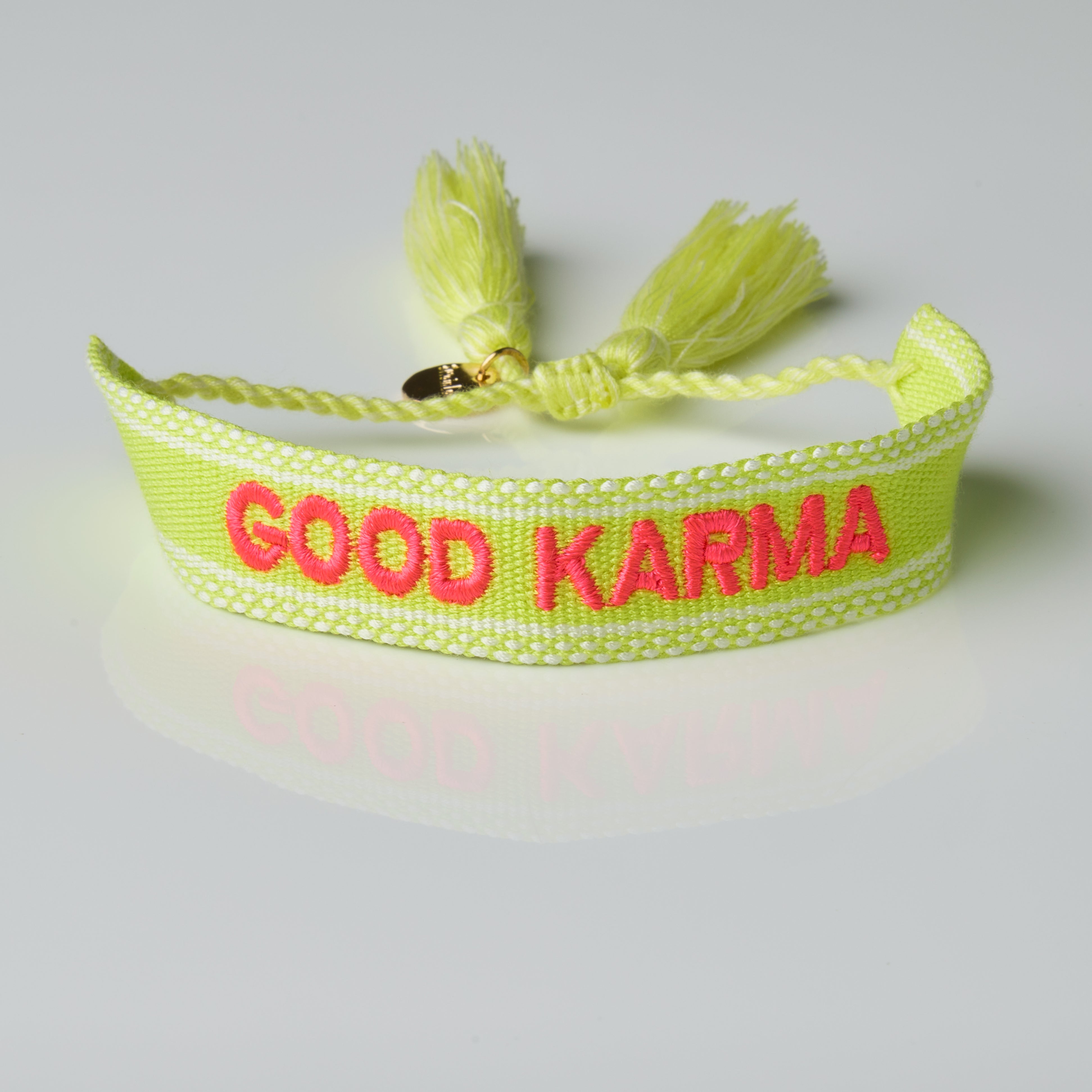 "Good Karma" Stoffarmband Neon Pink