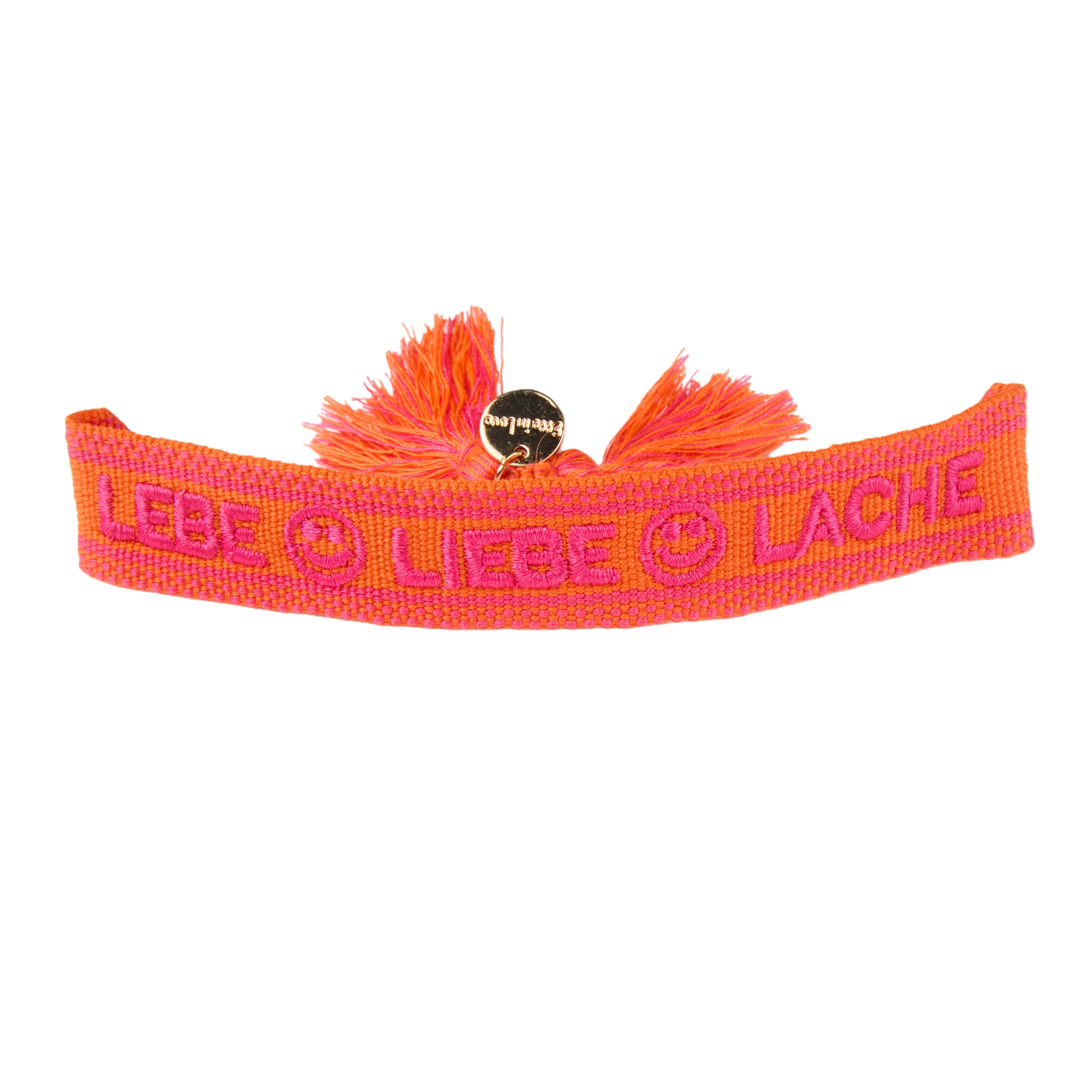 "Lebe, Liebe, Lache" Stoffarmband Neon Orange