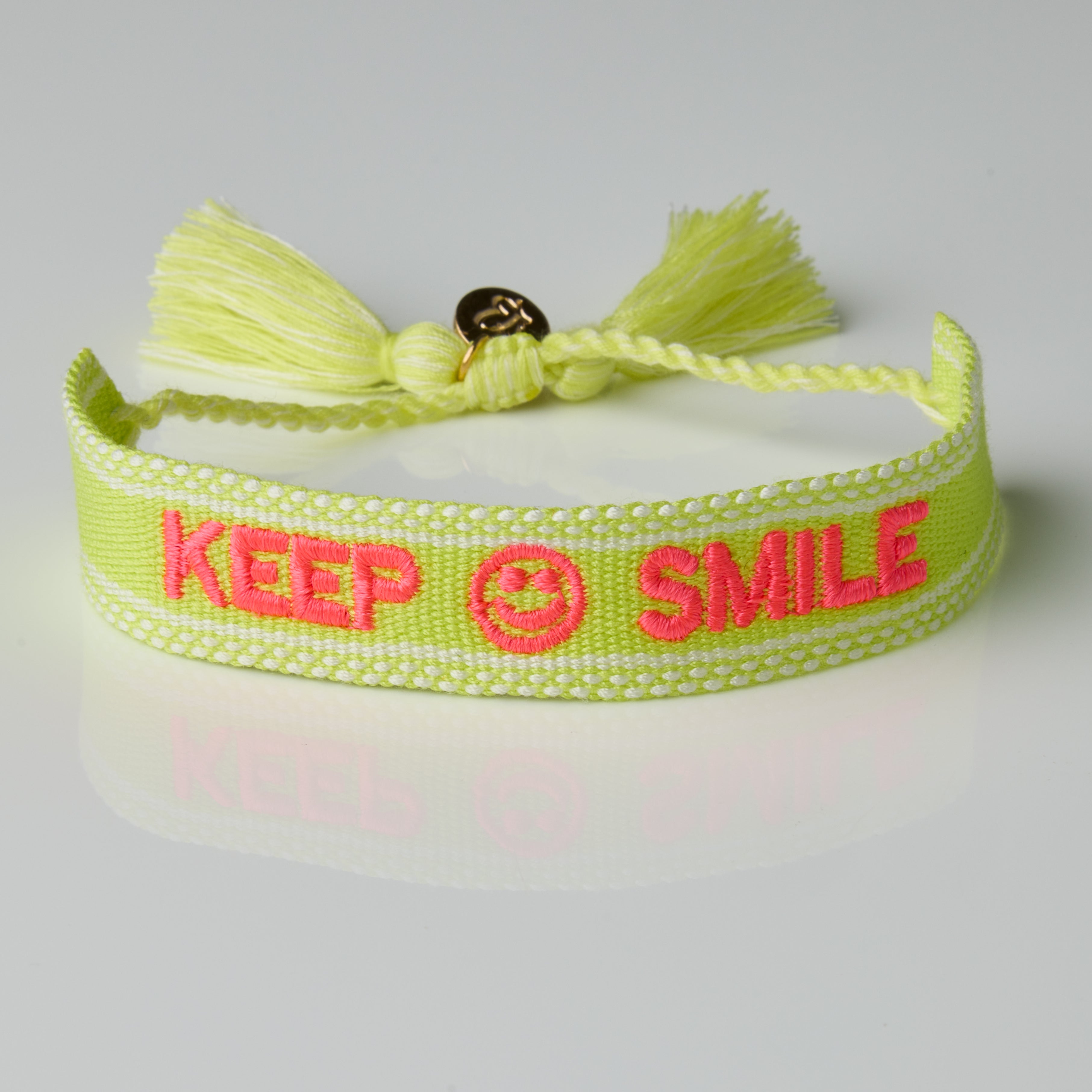 "Keep Smile" Stoffarmband Neon Pink