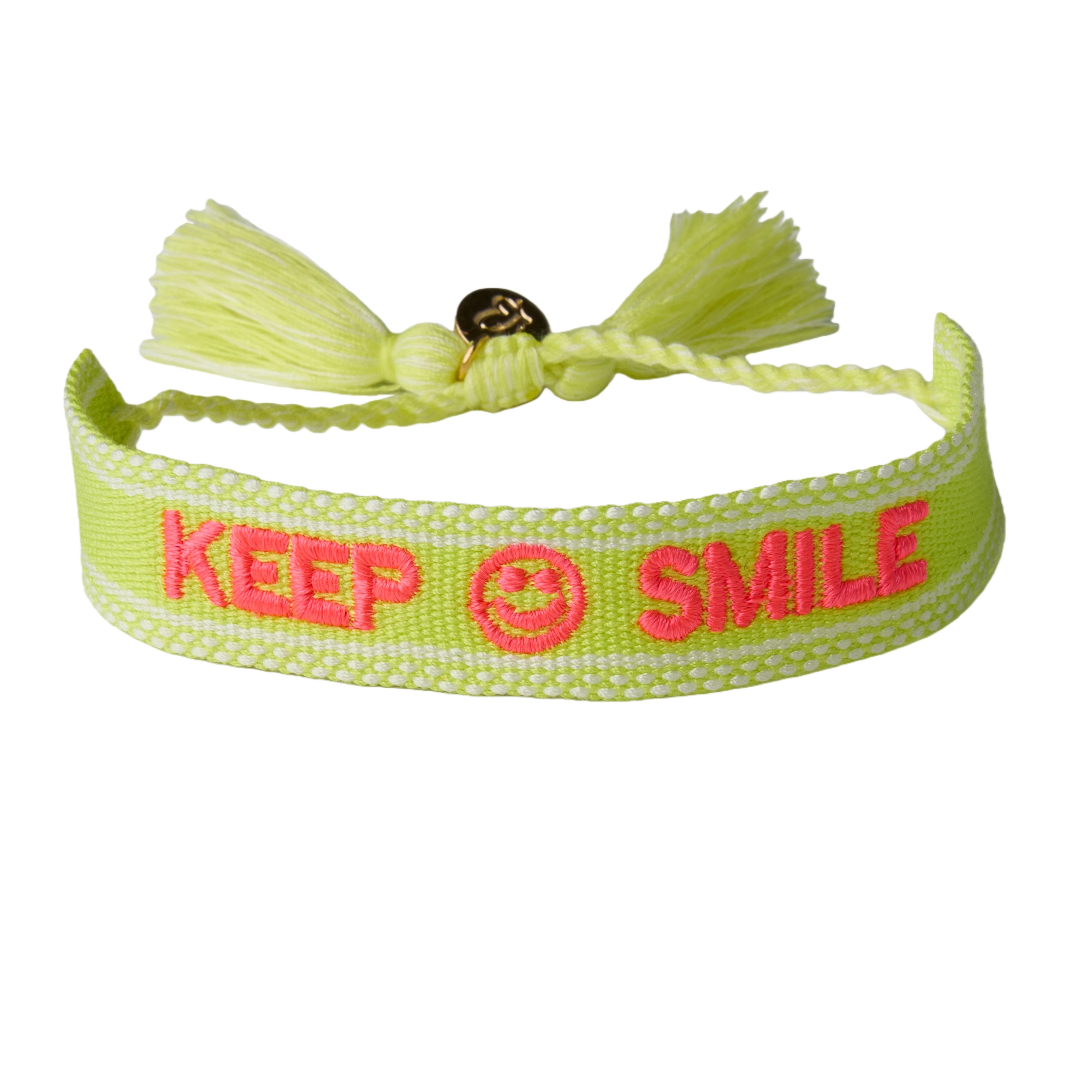 "Keep Smile" Stoffarmband Neon Pink