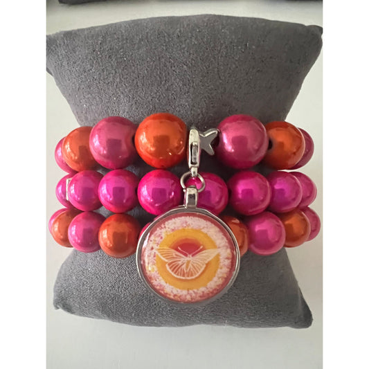 Orange/Pink & Pink Cosmos & Leichtigkeit – Dreier-Kombi Perlenarmband-Set