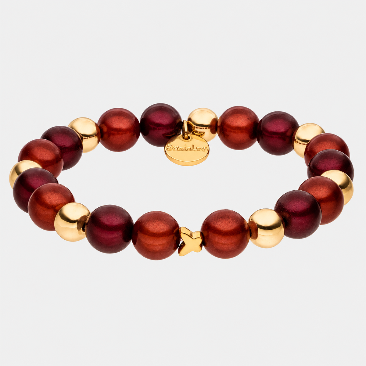 Perlenarmband Rot & Gold mit 3D Matt Glow Effekt – grauer Hintergrund