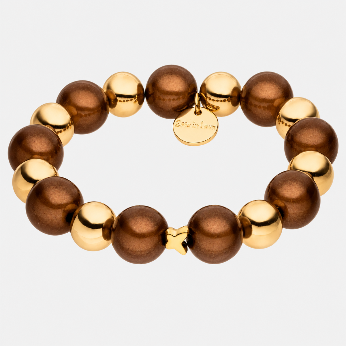 Perlenarmband Braun & Gold mit 3D Matt Glow Effekt – grauer Hintergrund