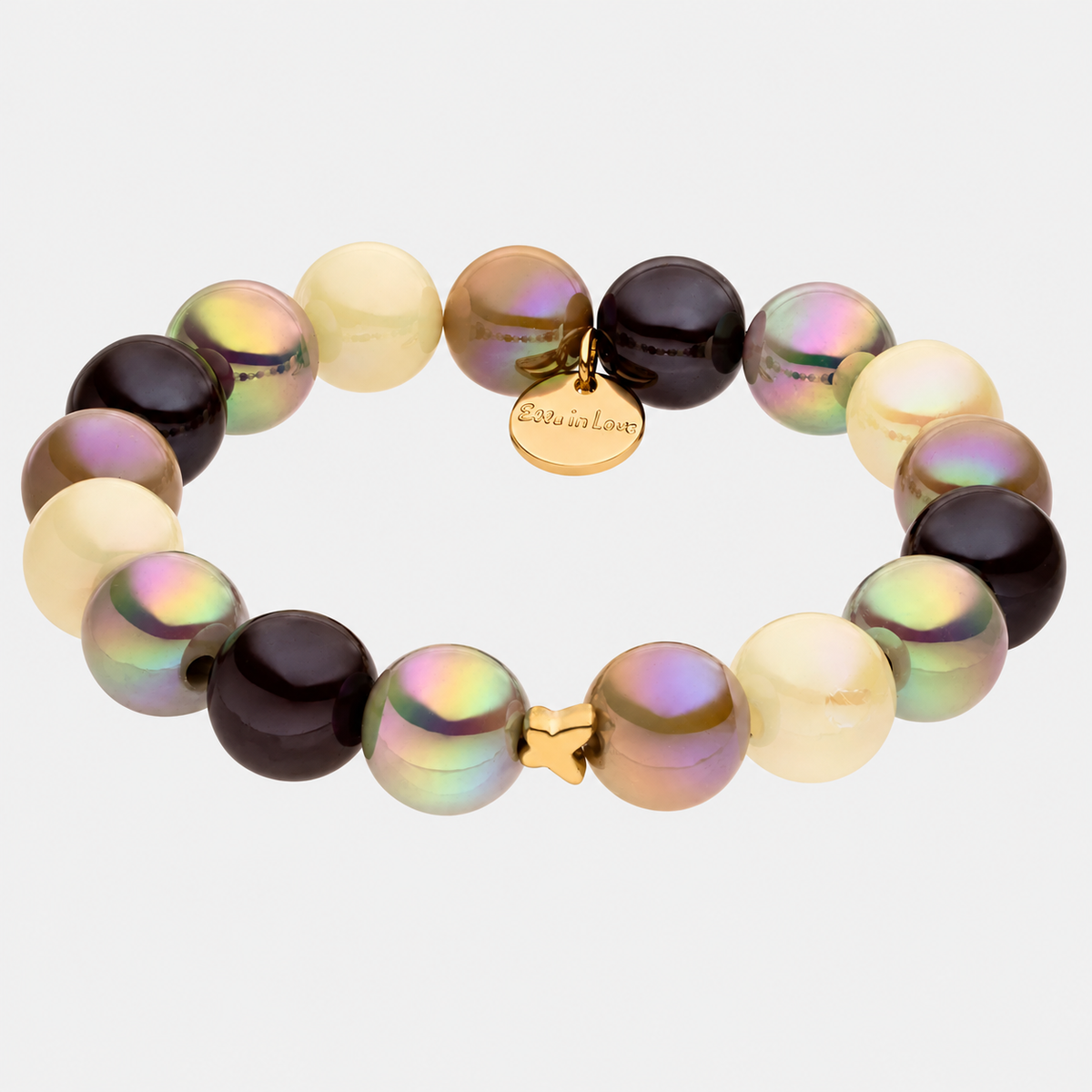 Perlenarmband Multi Braun mit 3D Intensiv Glow Effekt – grauer Hintergrund